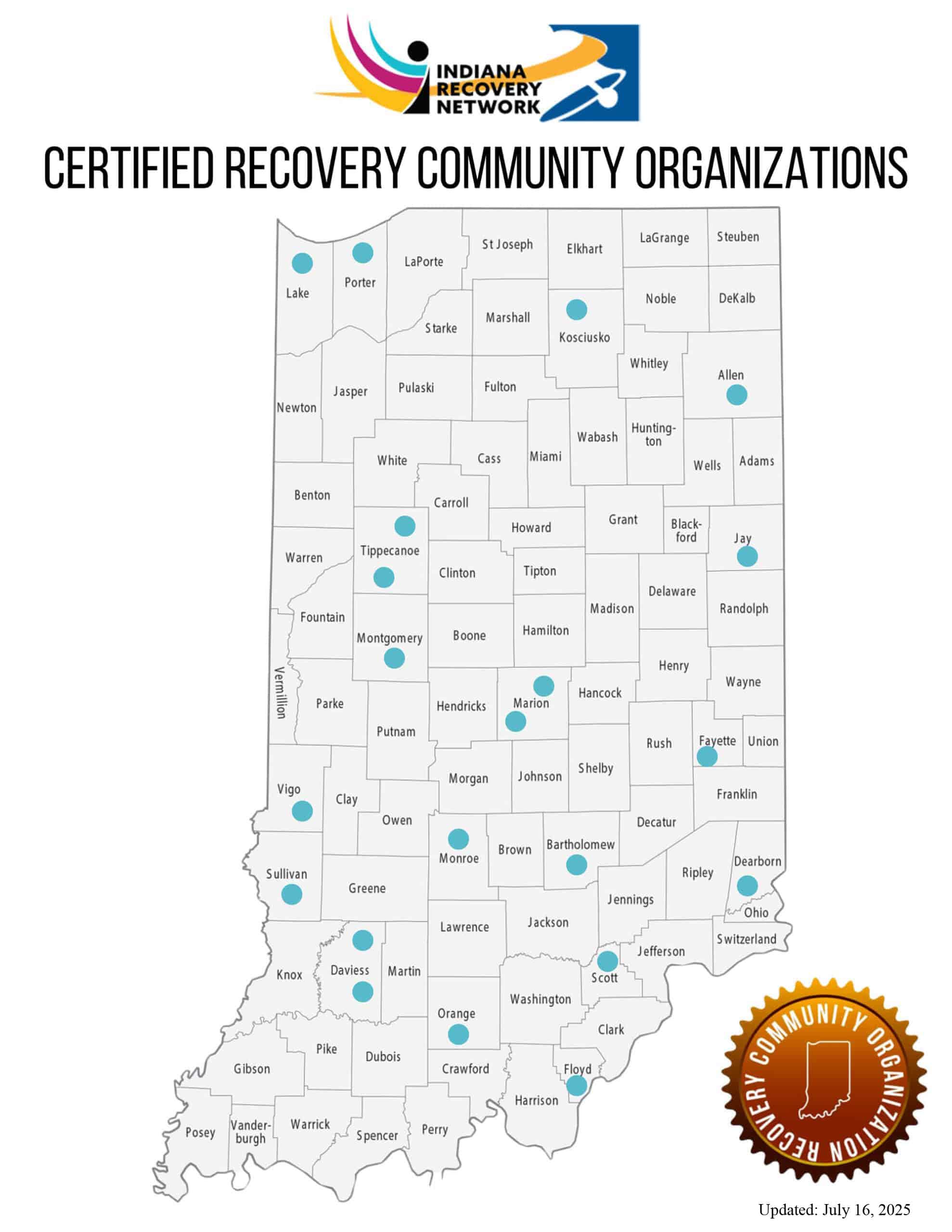 Certified Recovery Community Organization map